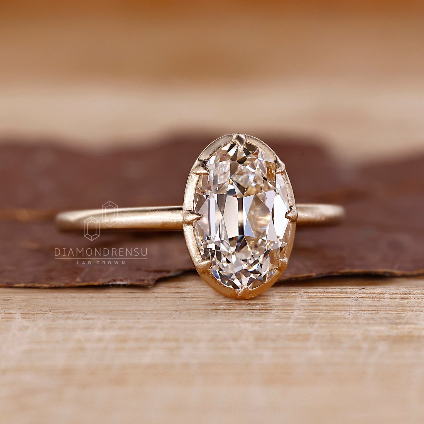 Oval Old European Cut Bezel Set Engagement Ring in Matt Finish
