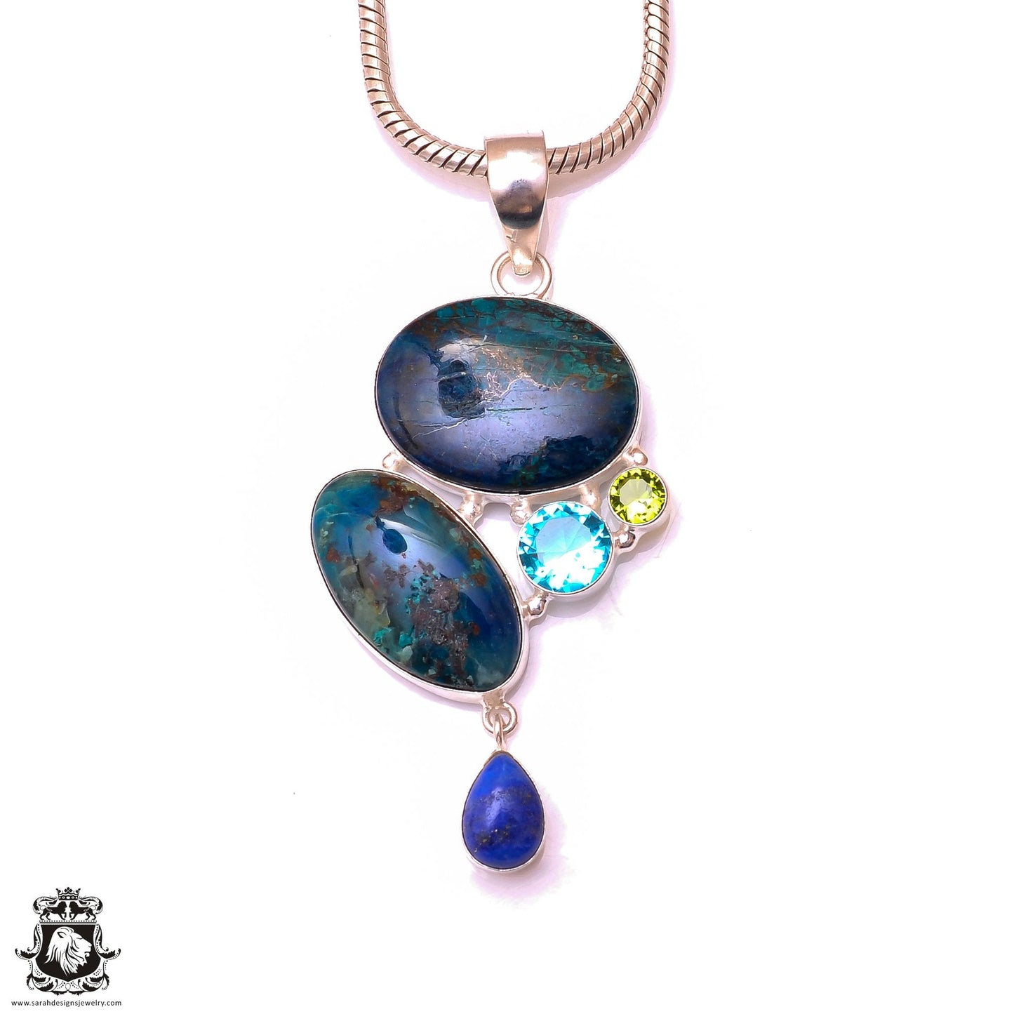 Azurite Malachite Shattuckite Pendant & 3MM Italian Chain P9881