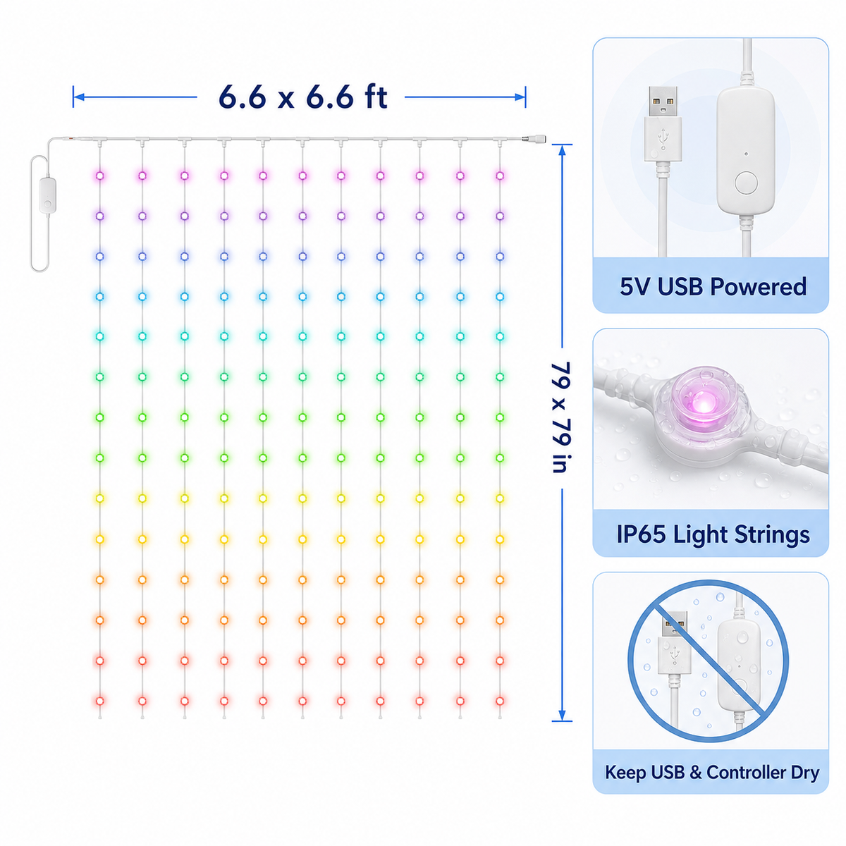 RGBIC Curtain Lights, 6.6 x 6.6 ft – Bluetooth App, Remote & Music Sync