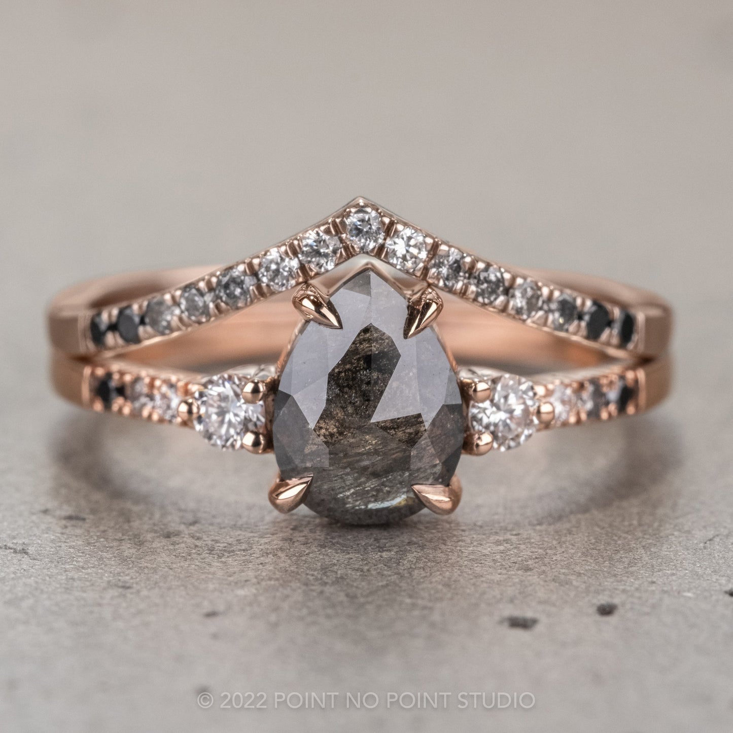 1.53 Carat Black Salt and Pear Diamond Engagement Ring, Eliza Setting