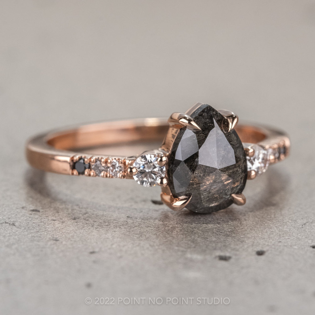1.53 Carat Black Salt and Pear Diamond Engagement Ring, Eliza Setting