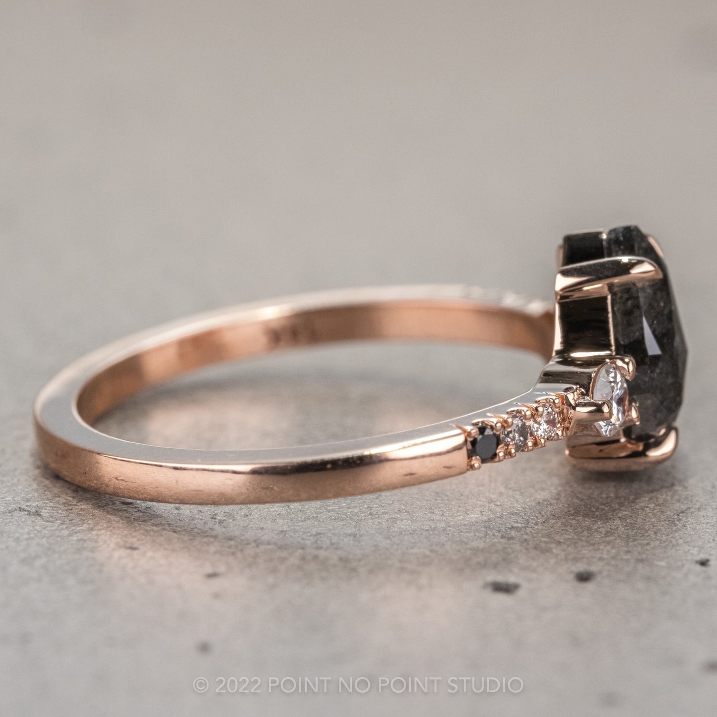 1.53 Carat Black Salt and Pear Diamond Engagement Ring, Eliza Setting