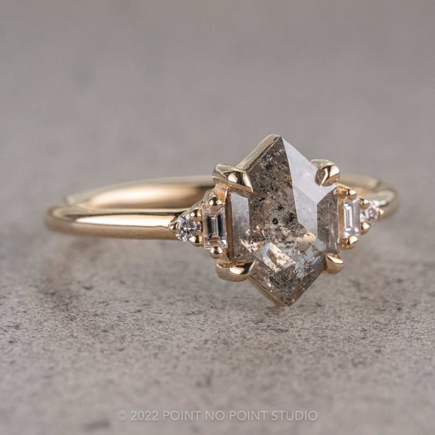 1.01 Carat Betty Salt and Pepper Hexagon Diamond Engagement Ring, Betty Setting