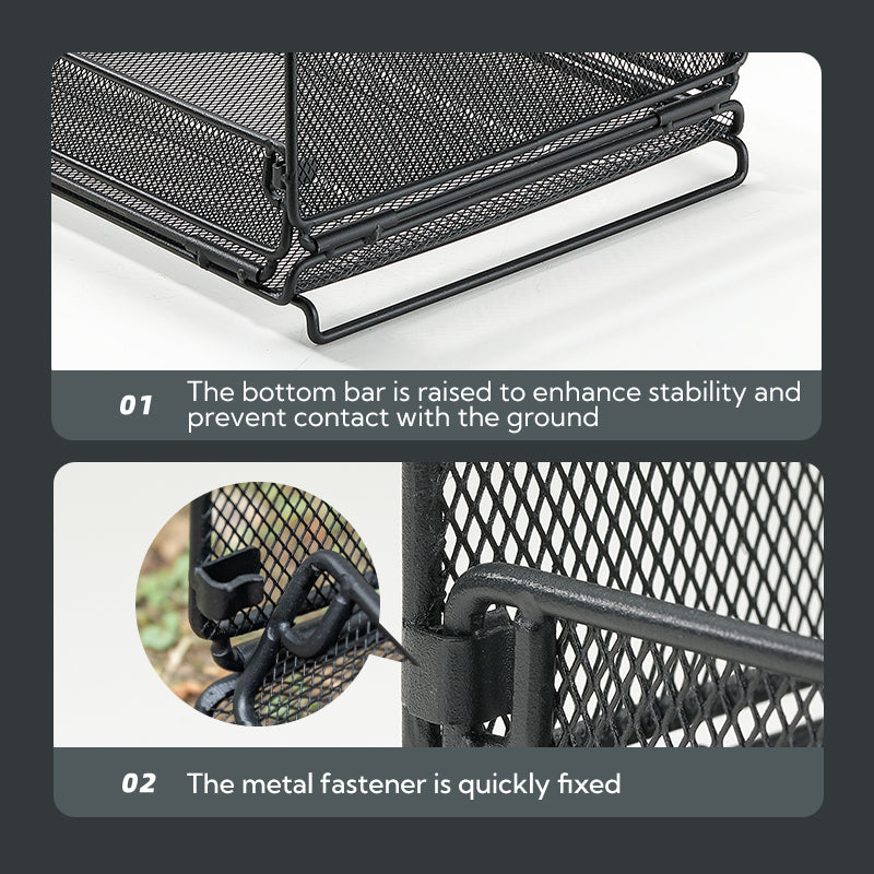 Campingmoon CK-23BK/SS Folding Storage Box Stackable IGT Compatible Tray Storage Basket Tool Storage Grill Table Collapsible Mesh Net