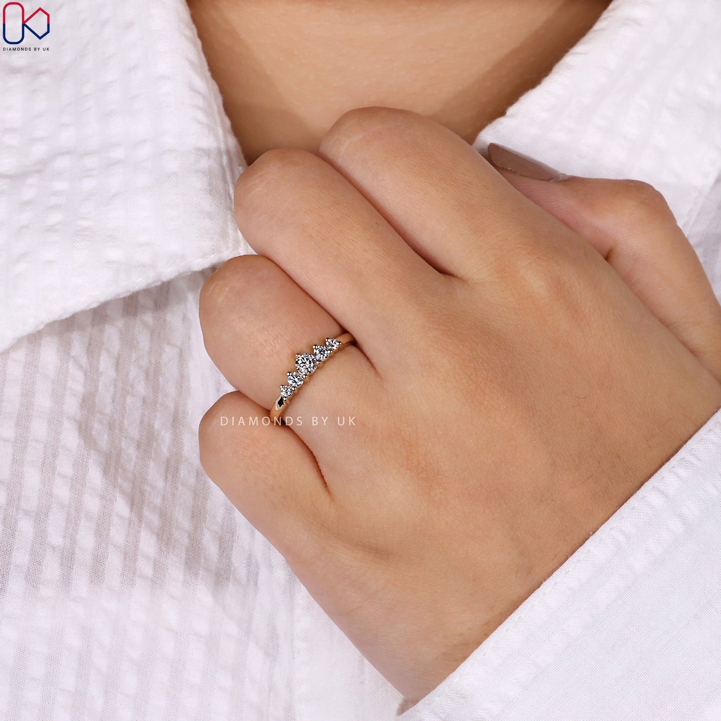 5 Stone Diamond Wedding Band - Yellow Gold