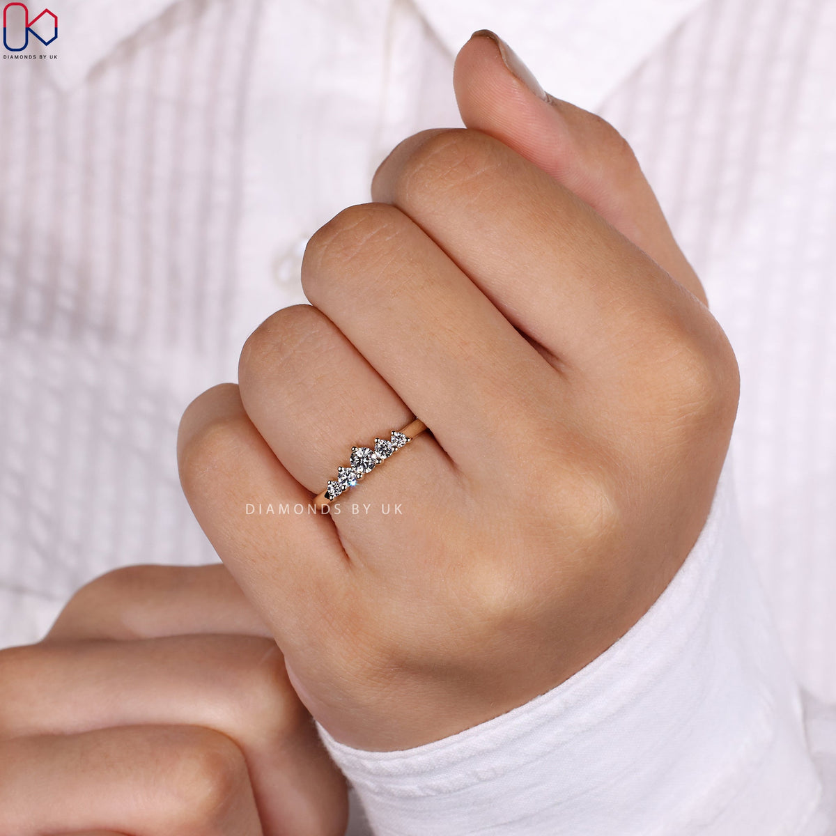 5 Stone Diamond Wedding Band - Yellow Gold