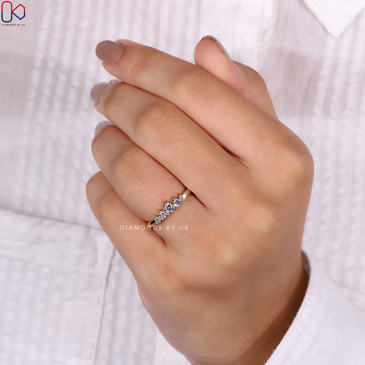 5 Stone Diamond Wedding Band - Yellow Gold