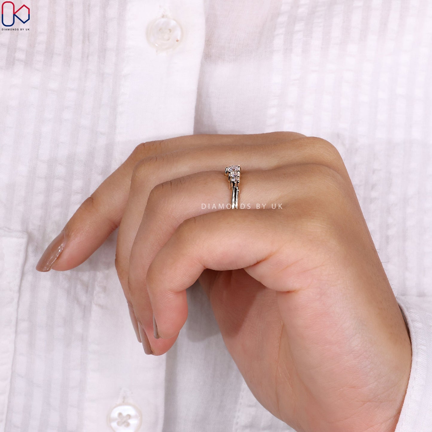 5 Stone Diamond Wedding Band - Yellow Gold