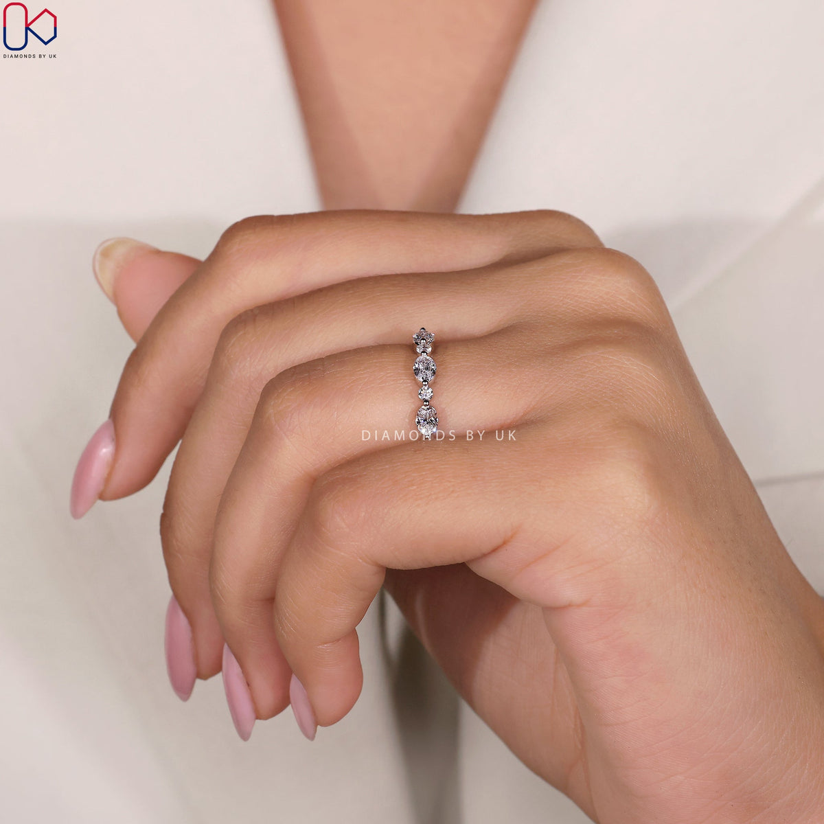 Oval and Round Diamond Wedding Band – Half Eternity Style