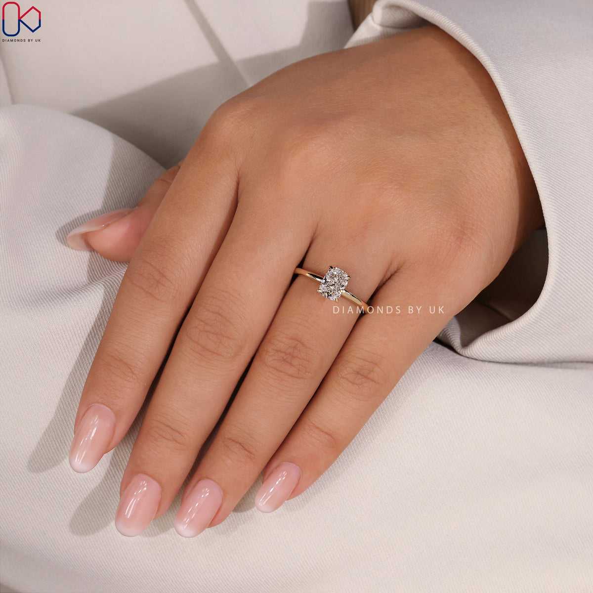 Elongated Cushion Cut Diamond Ring - Solitaire Setting
