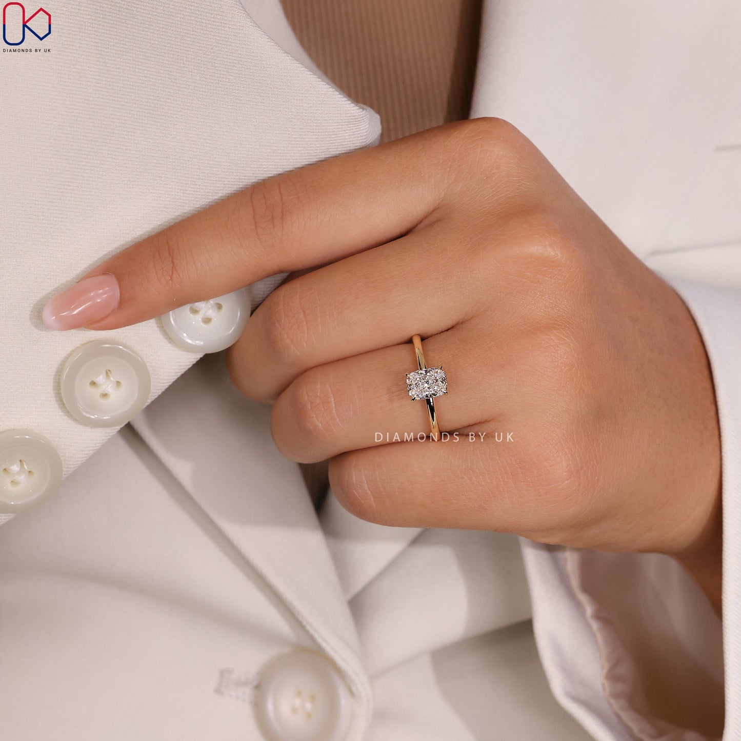Elongated Cushion Cut Diamond Ring - Solitaire Setting