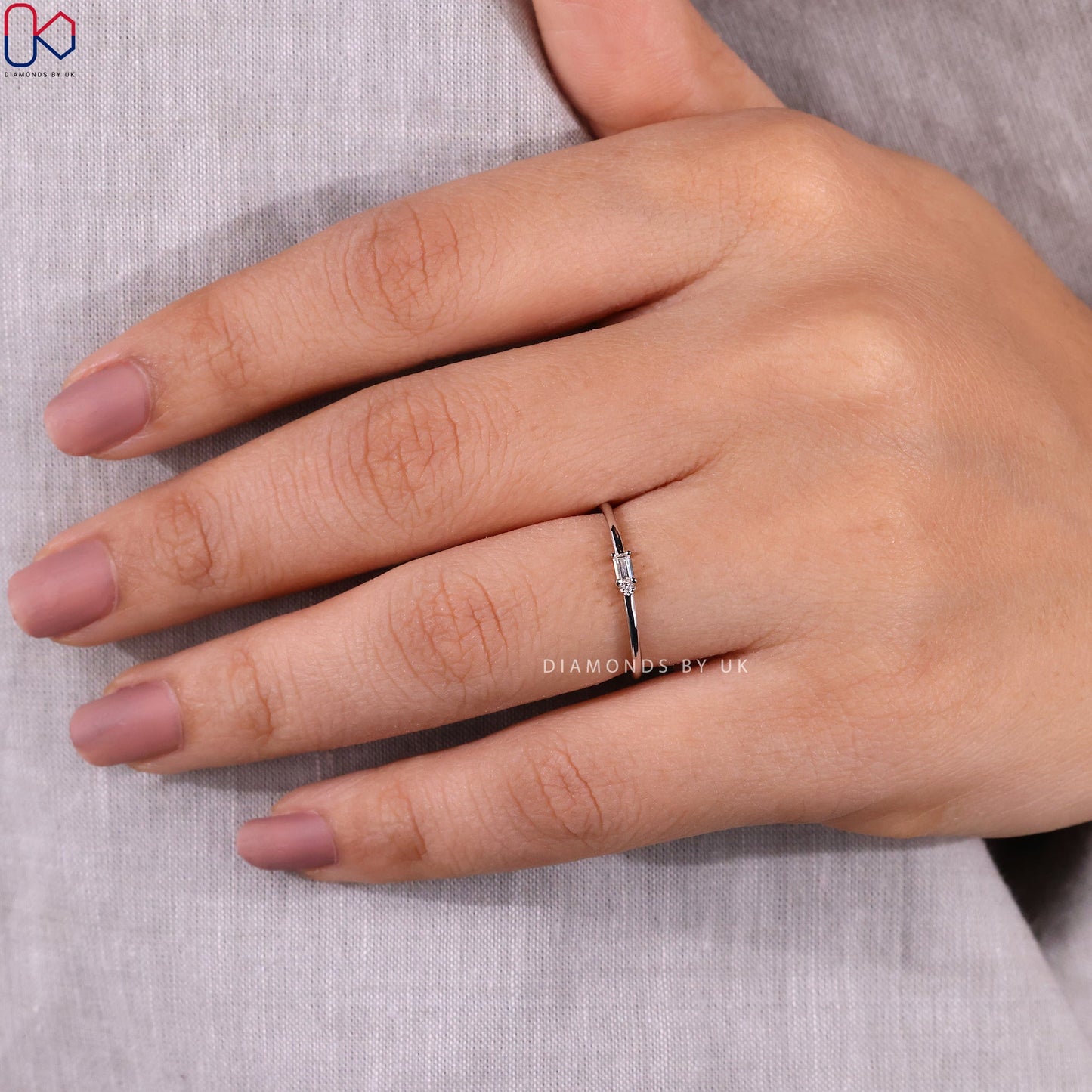 Round And Baguette Womens White Gold Wedding Band