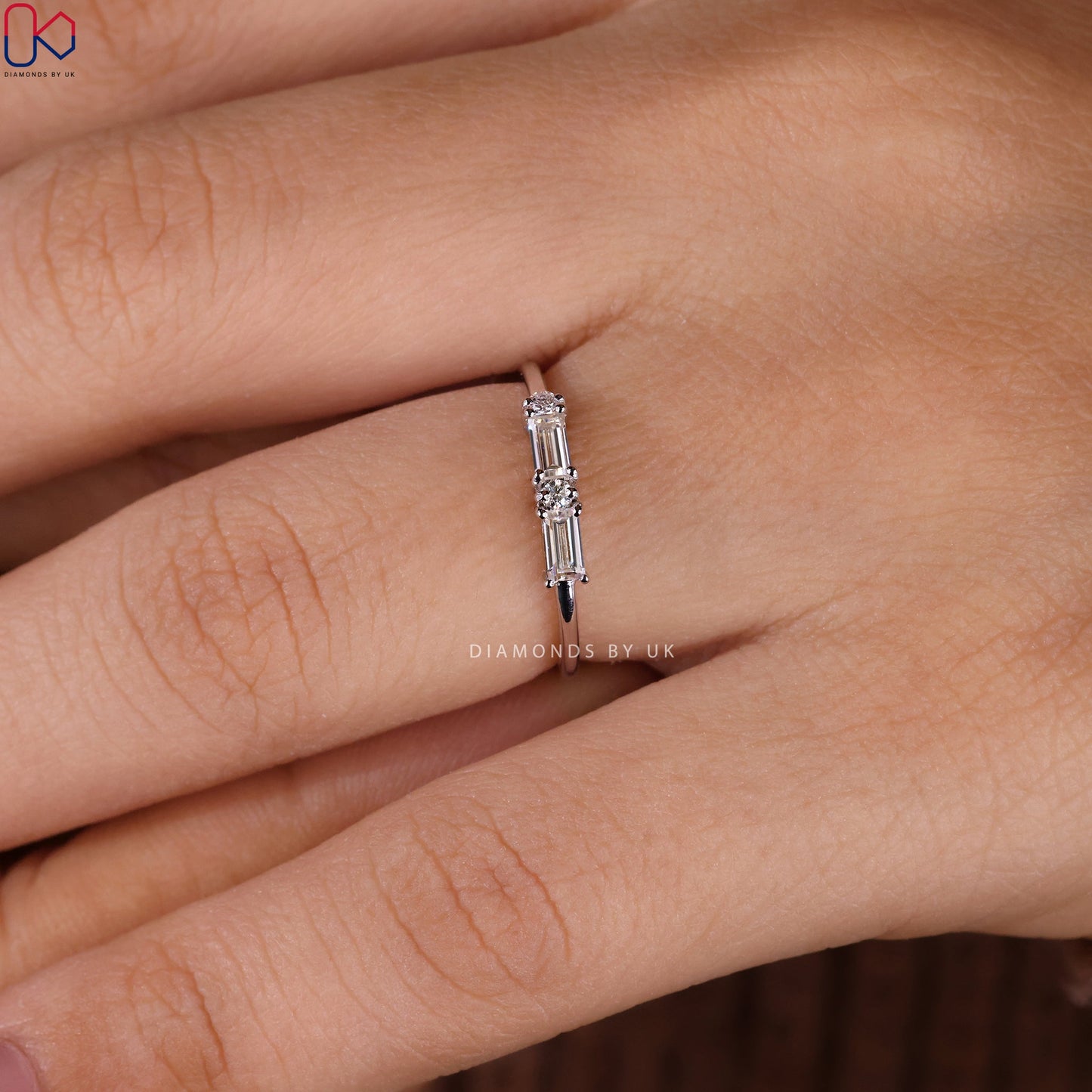 Morse Code Baguette And Round Diamond Band