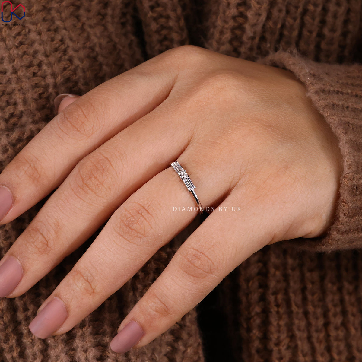 Morse Code Baguette And Round Diamond Band