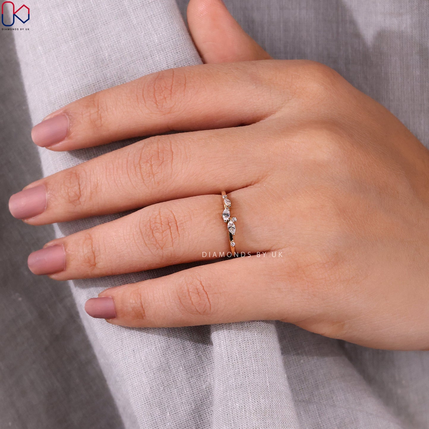 Half Eternity Marquise And Round Wedding Band