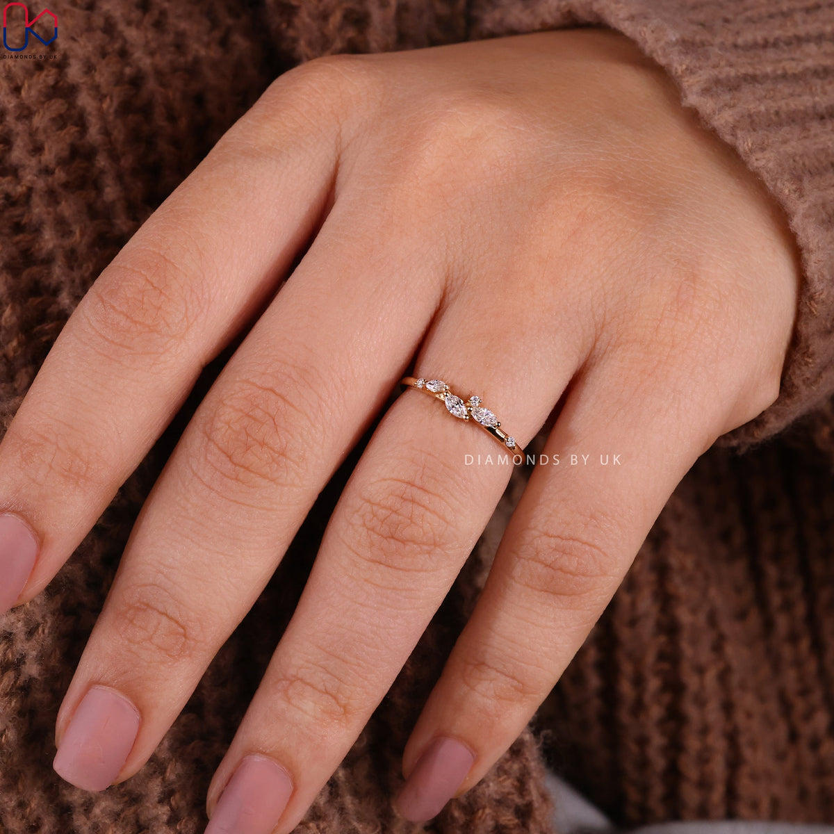 Half Eternity Marquise And Round Wedding Band