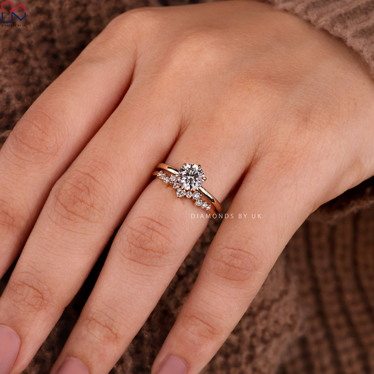 Yellow Gold Solitaire Ring With Wedding Band