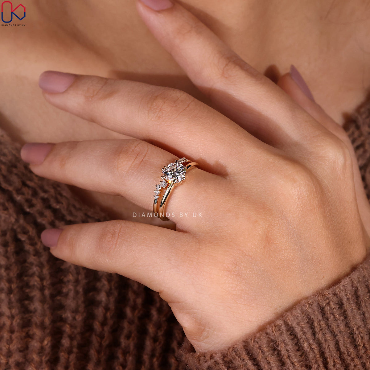 Yellow Gold Solitaire Ring With Wedding Band