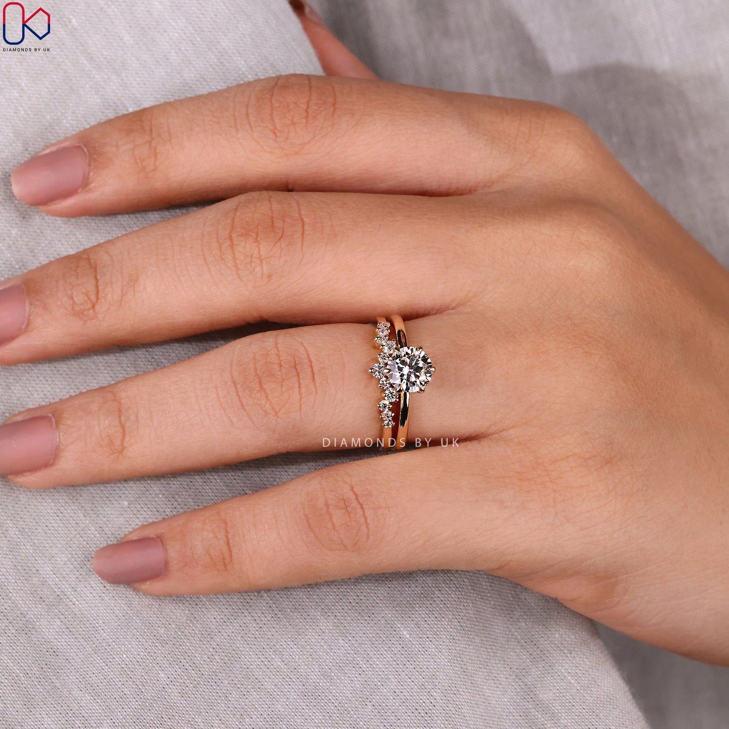 Yellow Gold Solitaire Ring With Wedding Band