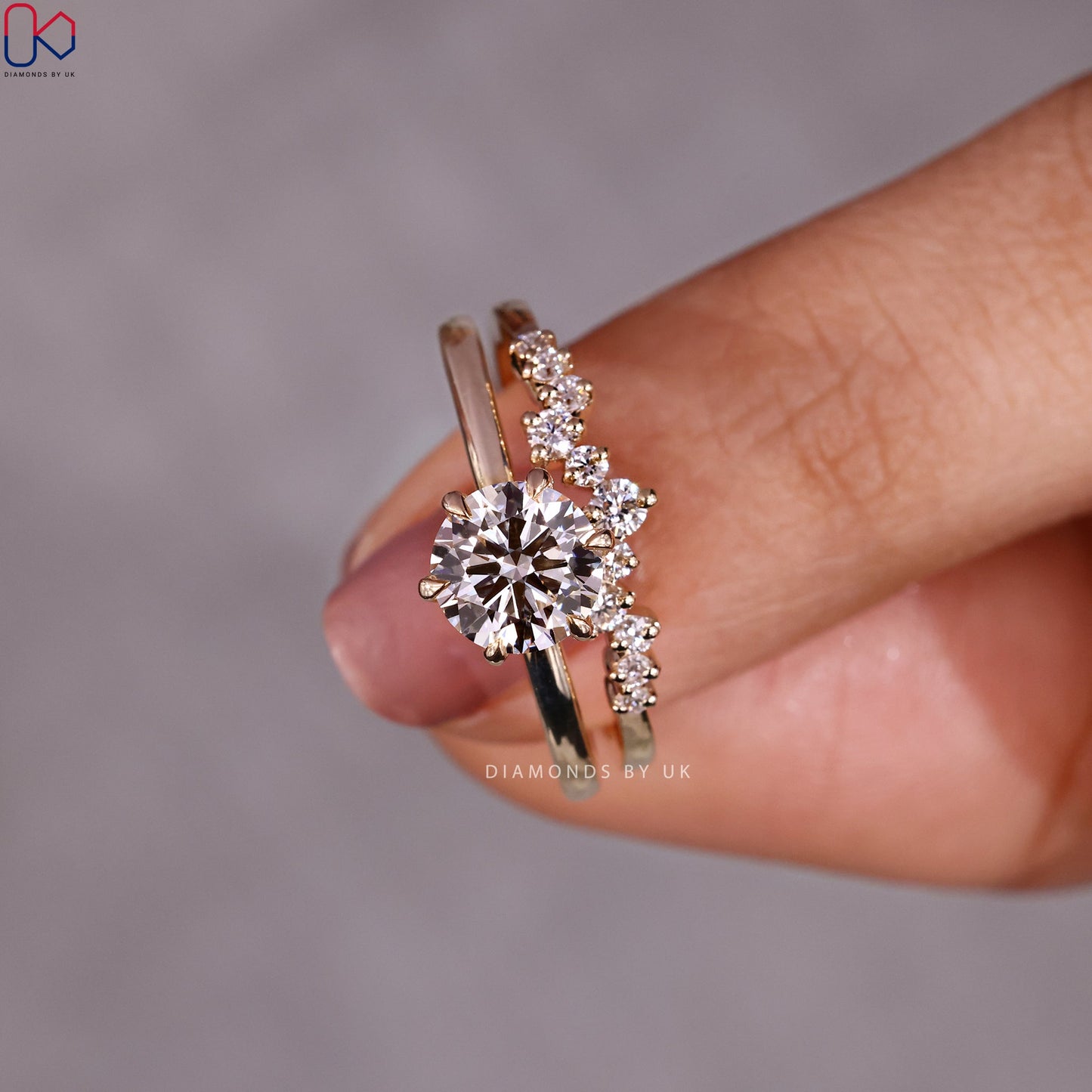 Yellow Gold Solitaire Ring With Wedding Band