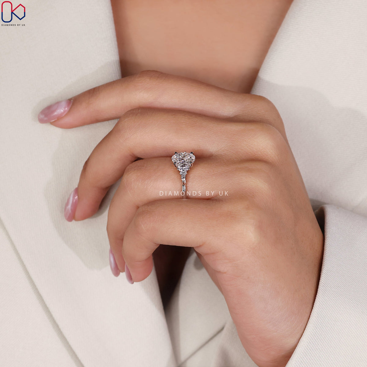Oval Shape Engagement Ring - White Gold