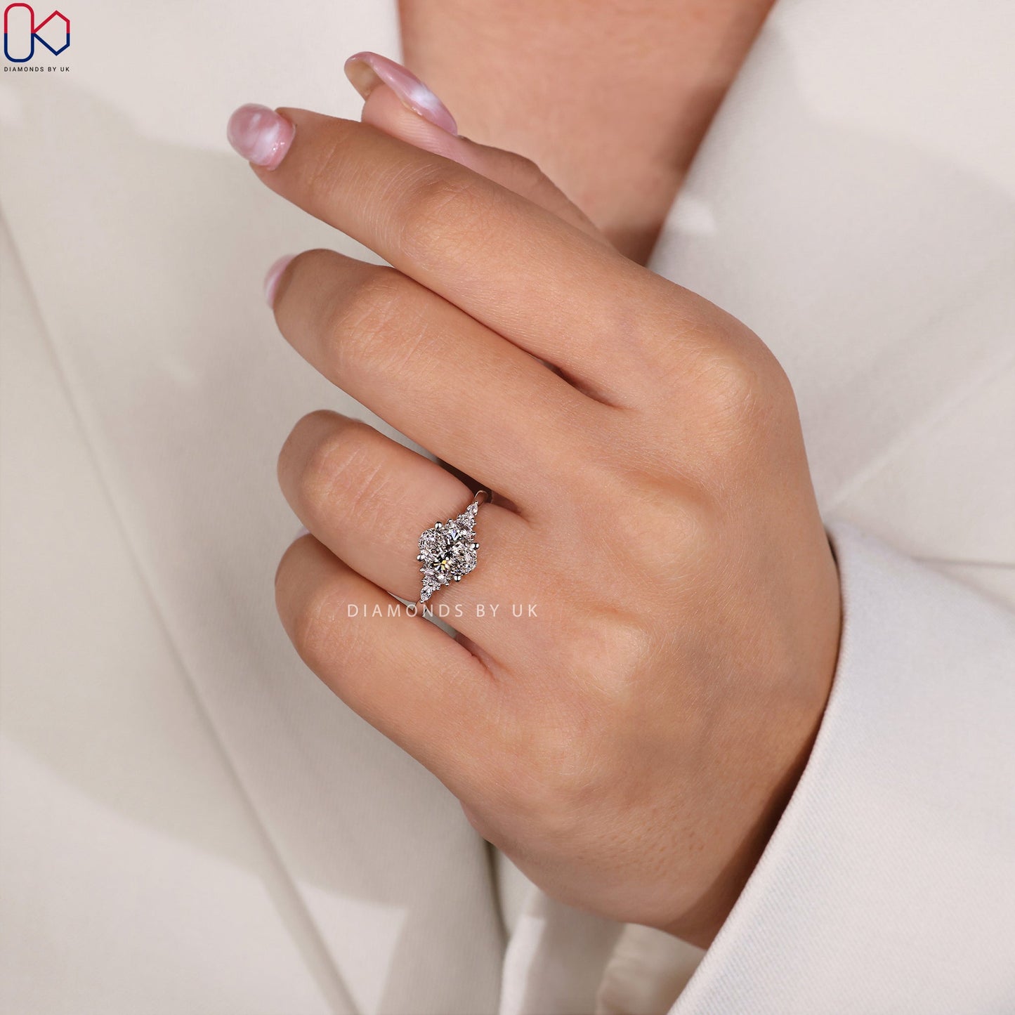 Oval Shape Engagement Ring - White Gold