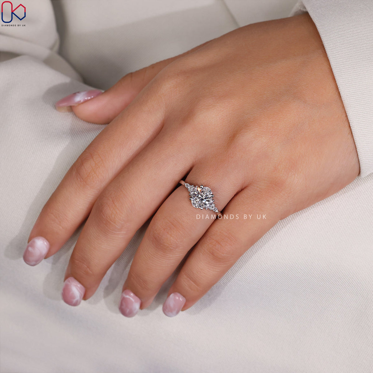 Oval Shape Engagement Ring - White Gold