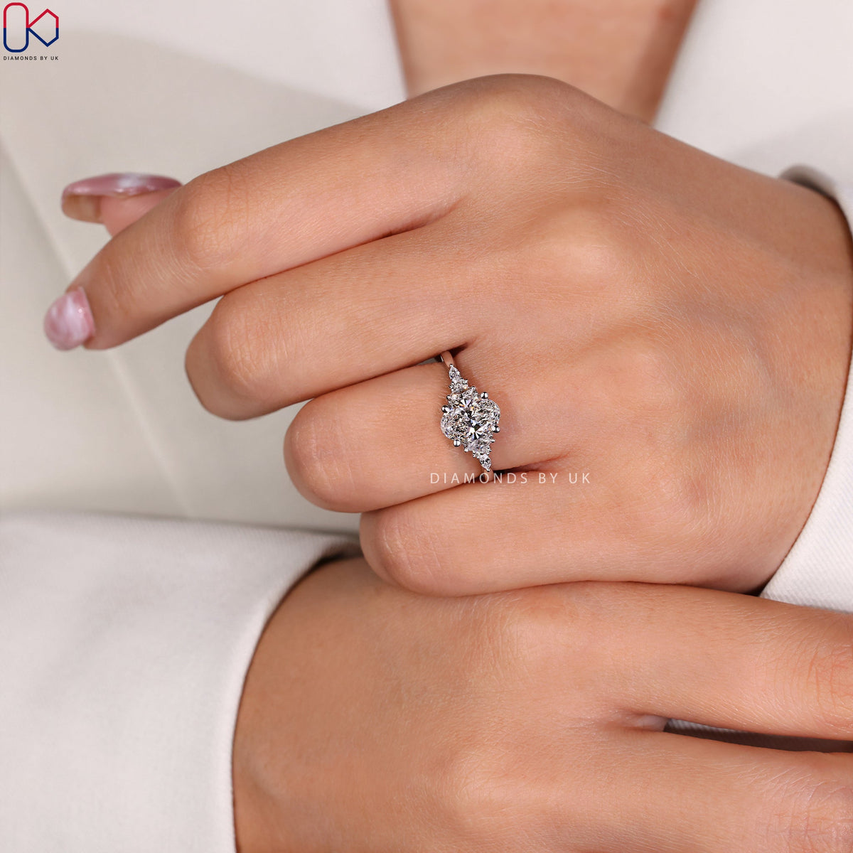 Oval Shape Engagement Ring - White Gold