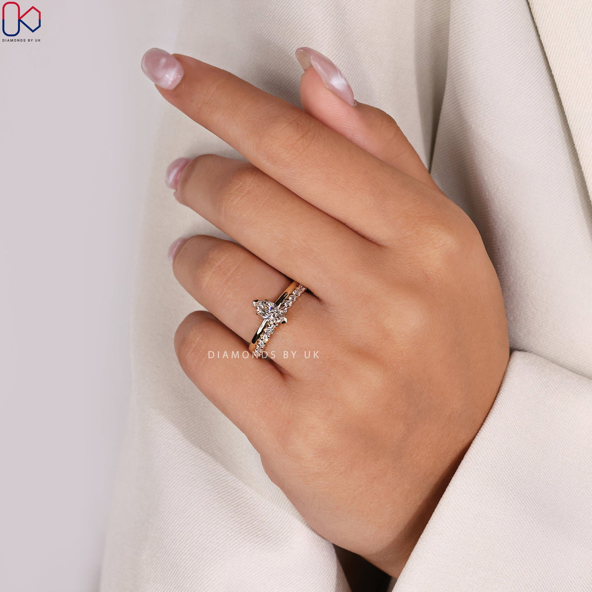 Marquise Diamond Ring And Half Eternity Band