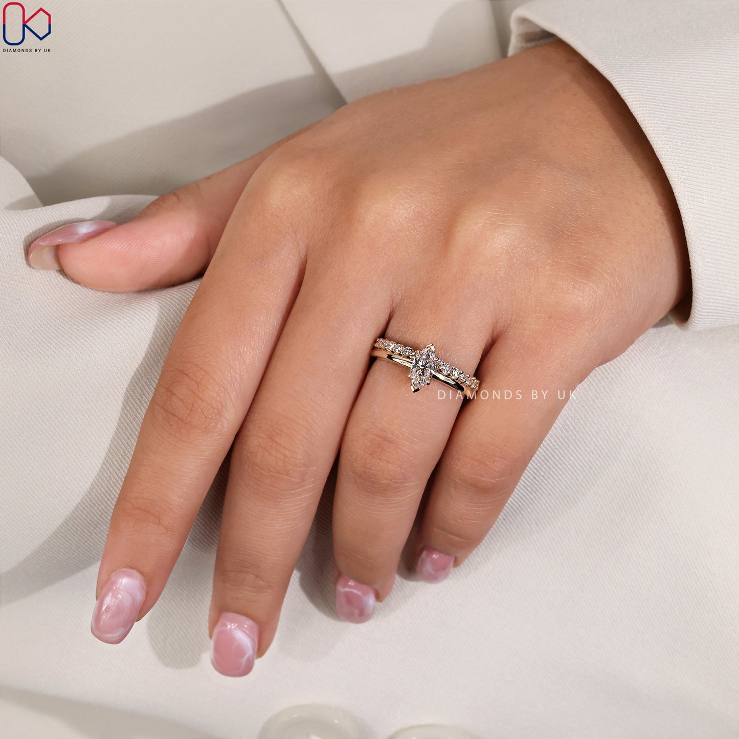 Marquise Diamond Ring And Half Eternity Band