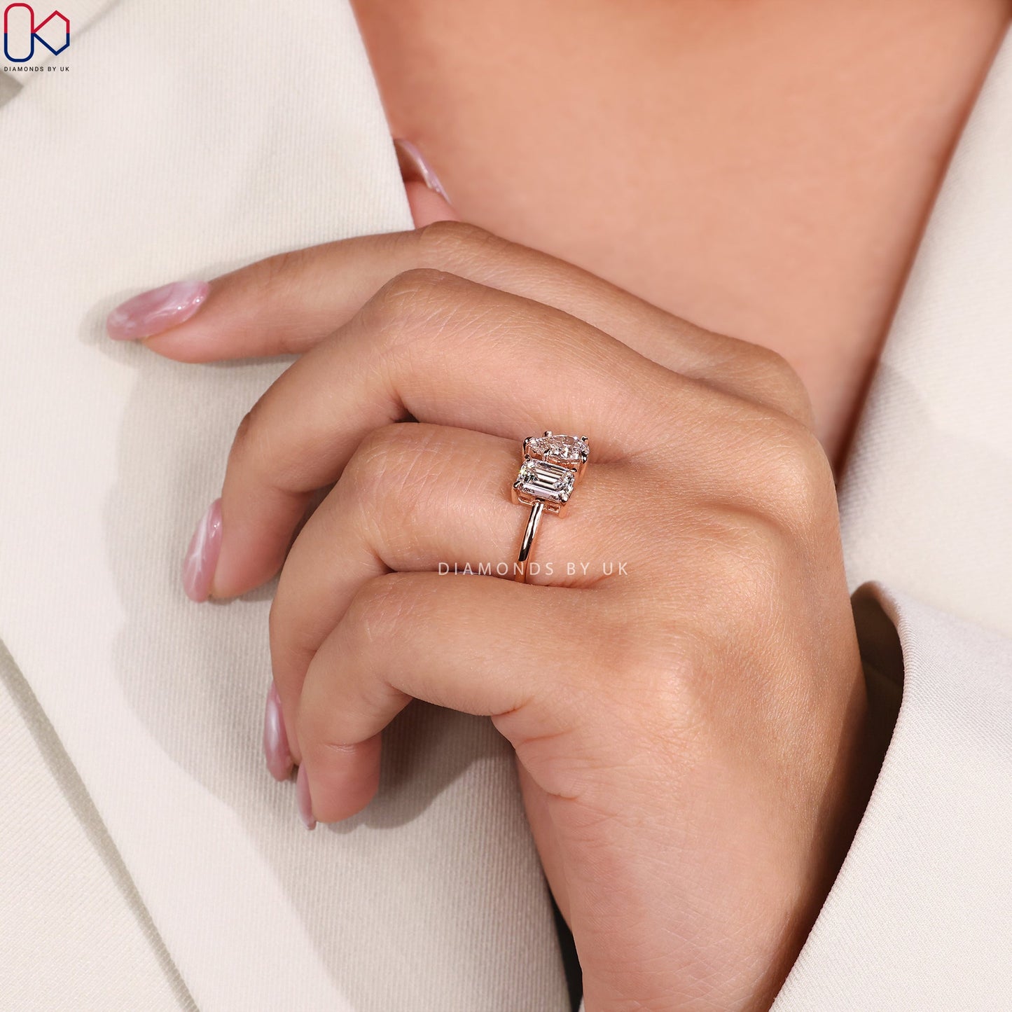 Toi et Moi Ring - Emerald and Pear Diamond