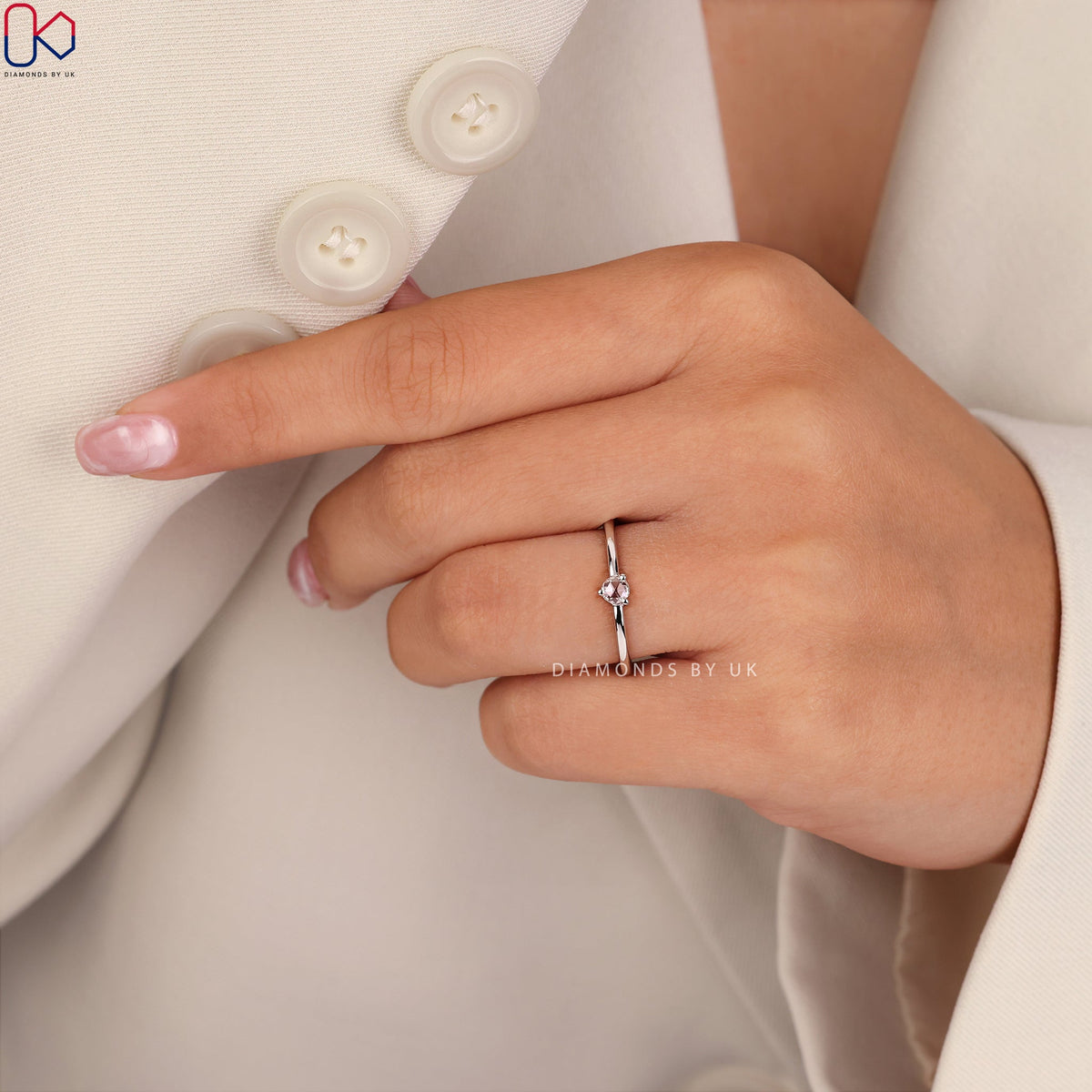 Rose Cut Diamond Ring - Round Solitaire Setting