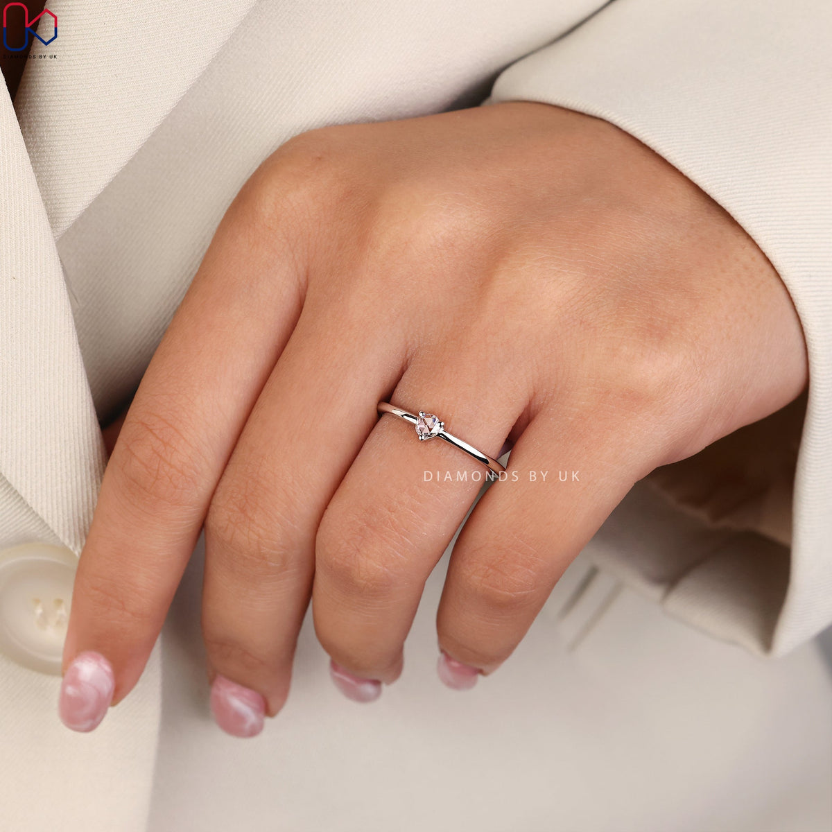 Rose Cut Diamond Ring - Round Solitaire Setting