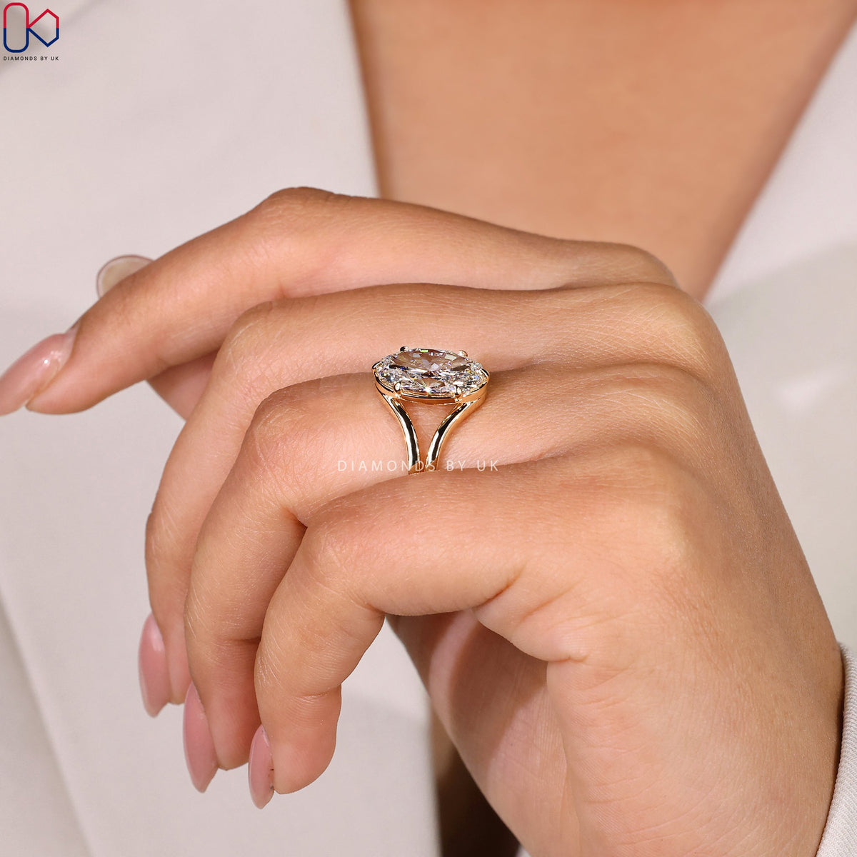 Oval Diamond Split Shank Engagement Ring