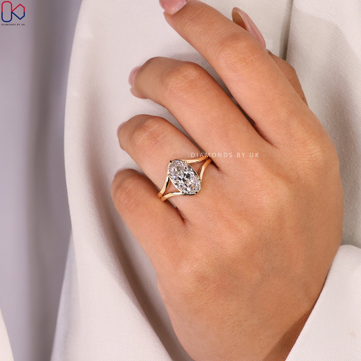 Oval Diamond Split Shank Engagement Ring