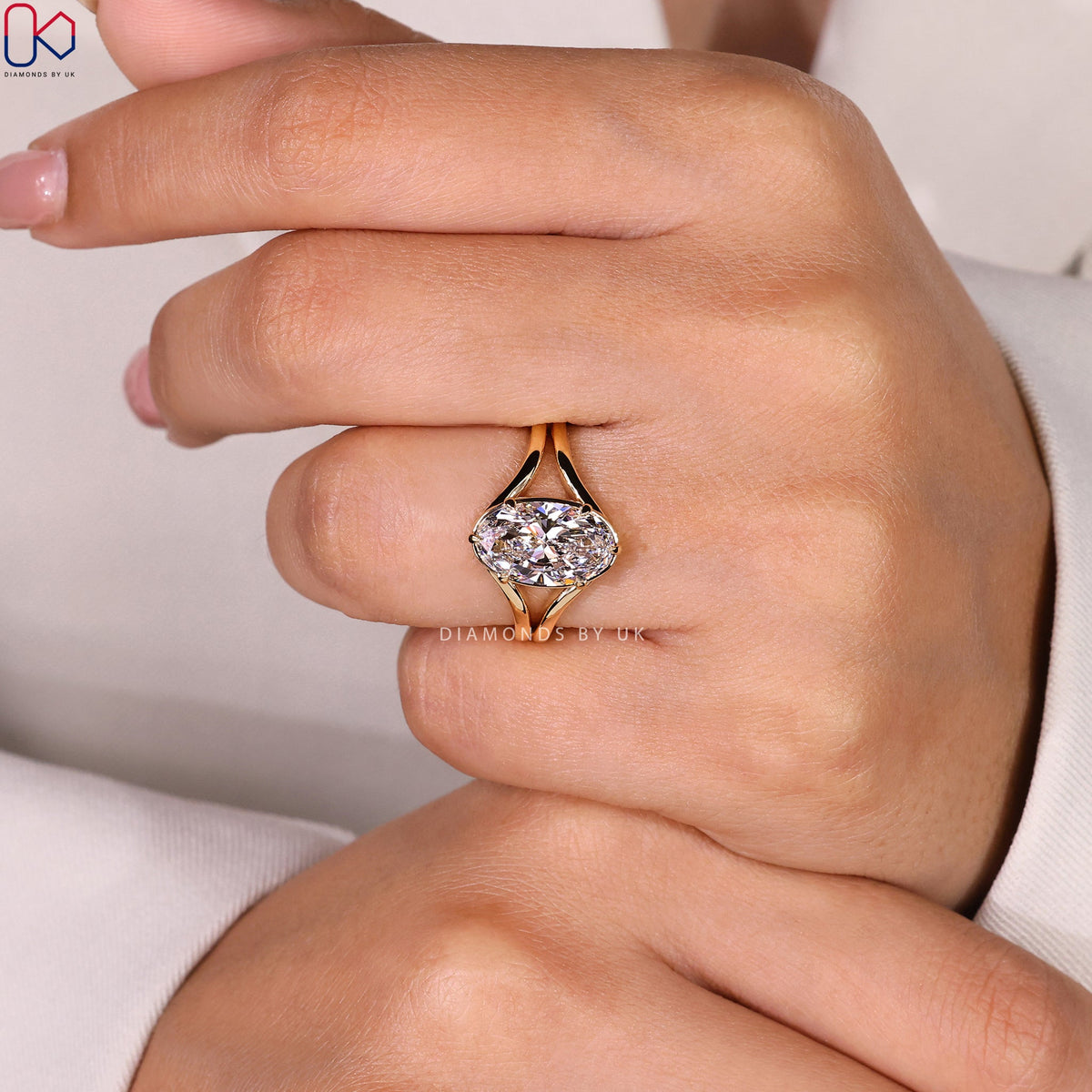 Oval Diamond Split Shank Engagement Ring