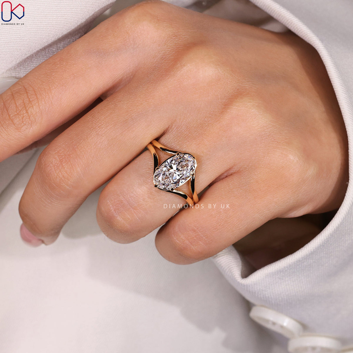 Oval Diamond Split Shank Engagement Ring