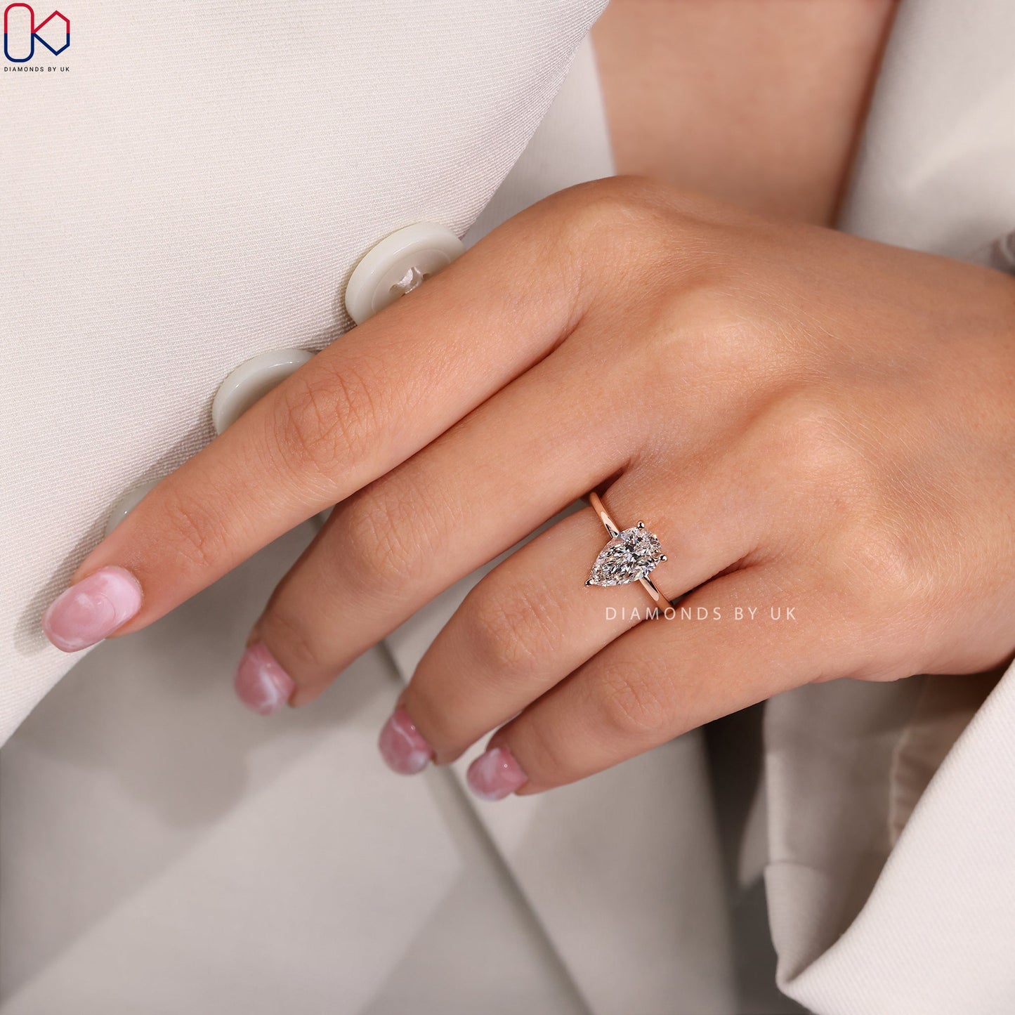 Pear Solitaire Engagement Ring - Rose Gold