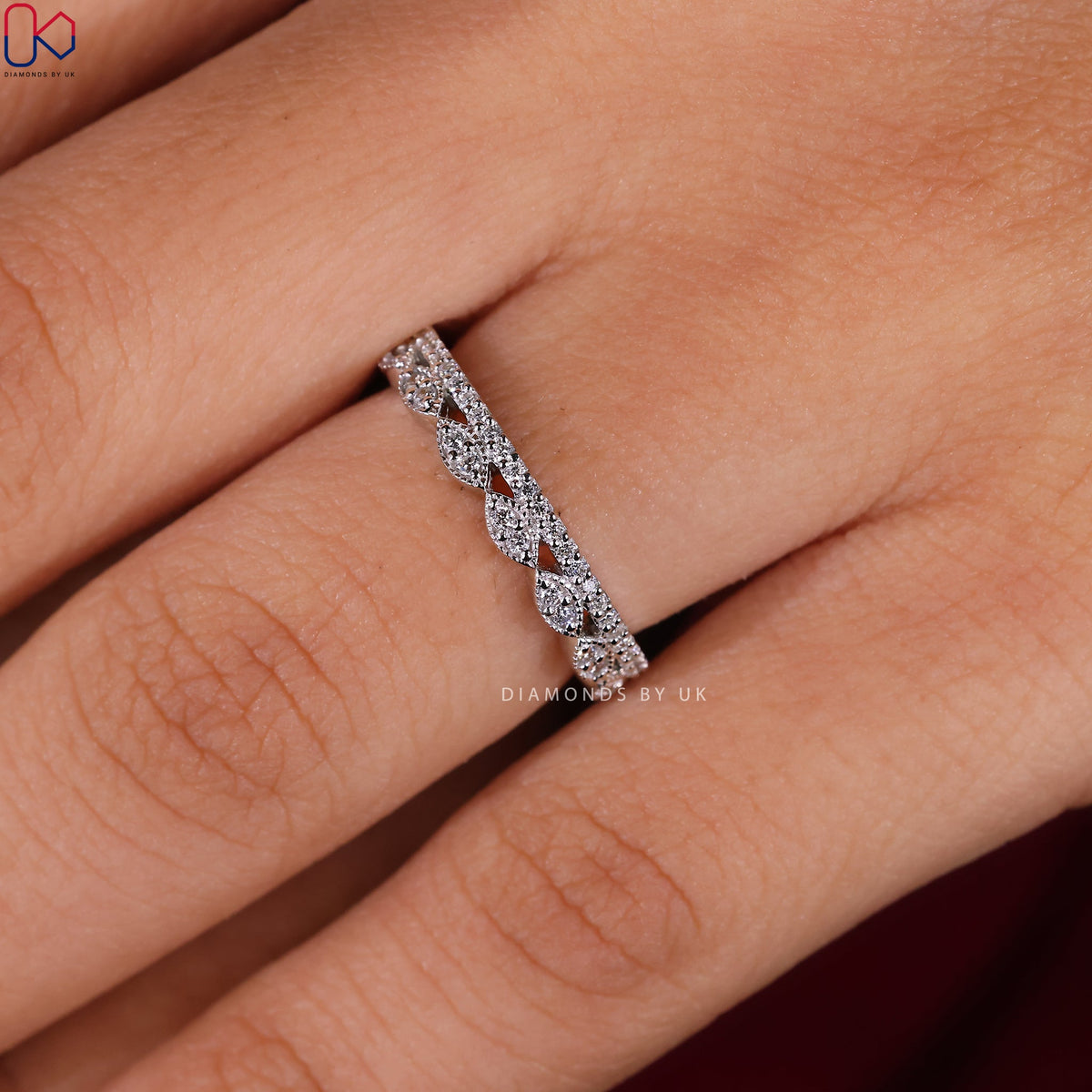 Round Diamond Double Row Wedding Band