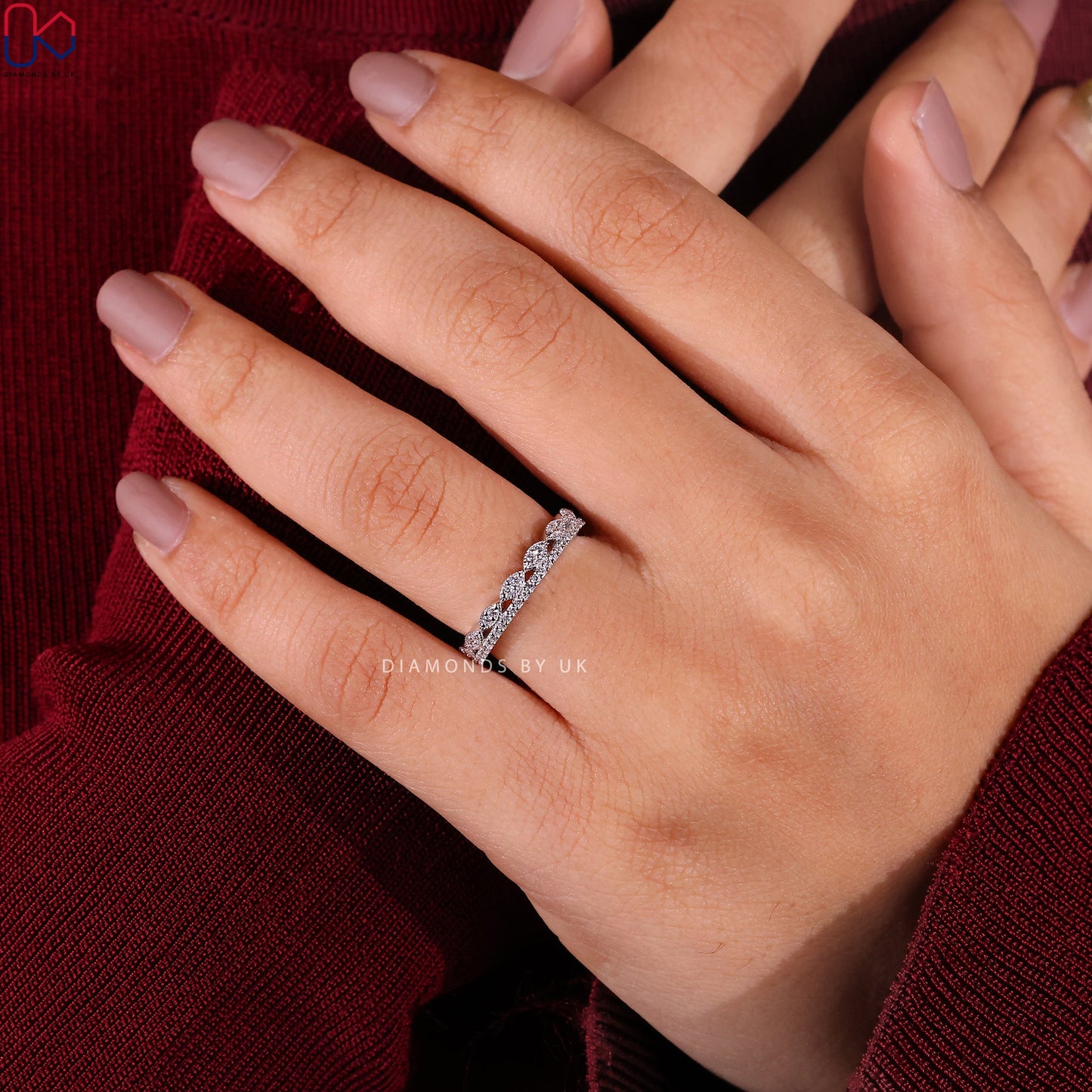 Round Diamond Double Row Wedding Band
