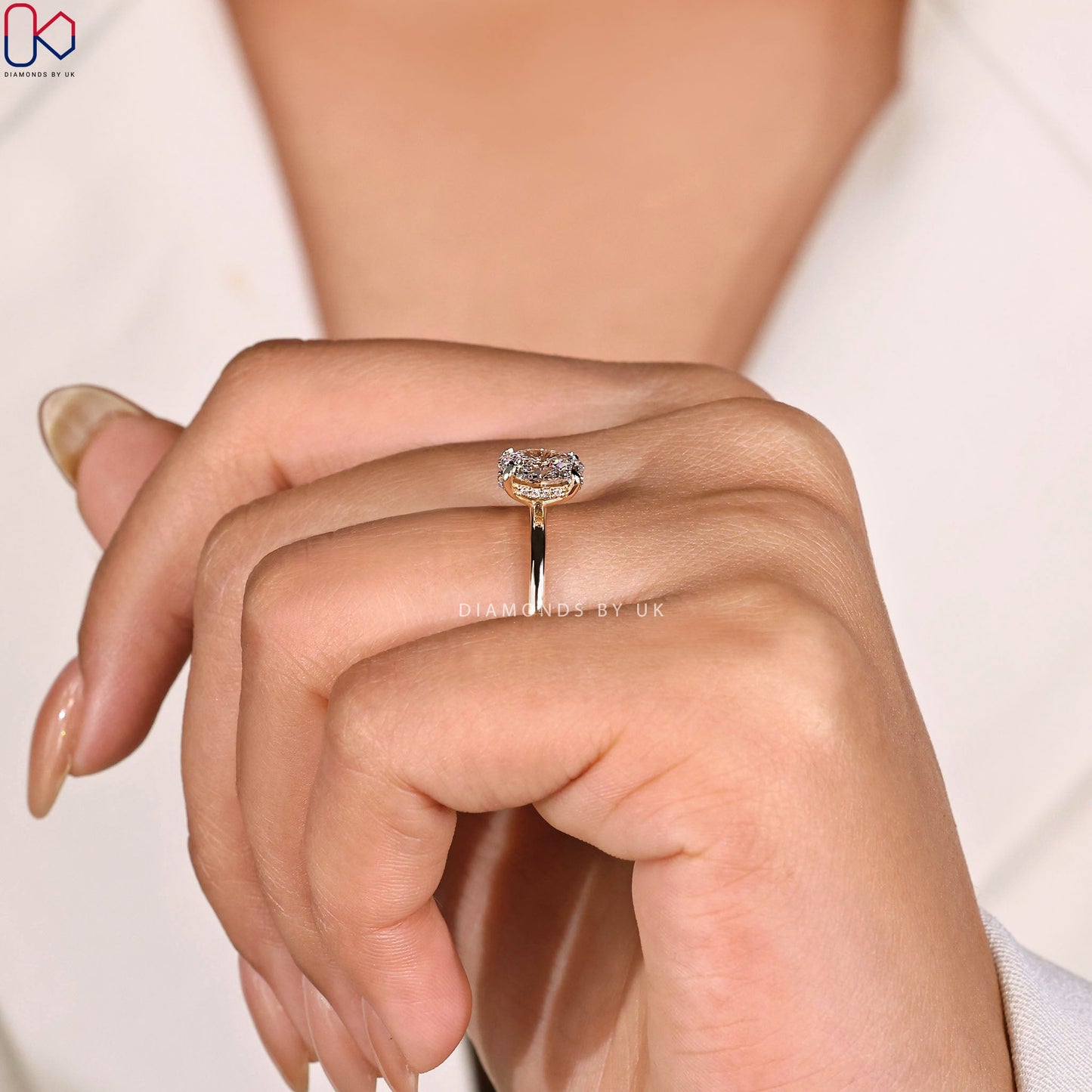 Hidden Halo Oval Cut Diamond Ring In Yellow Gold