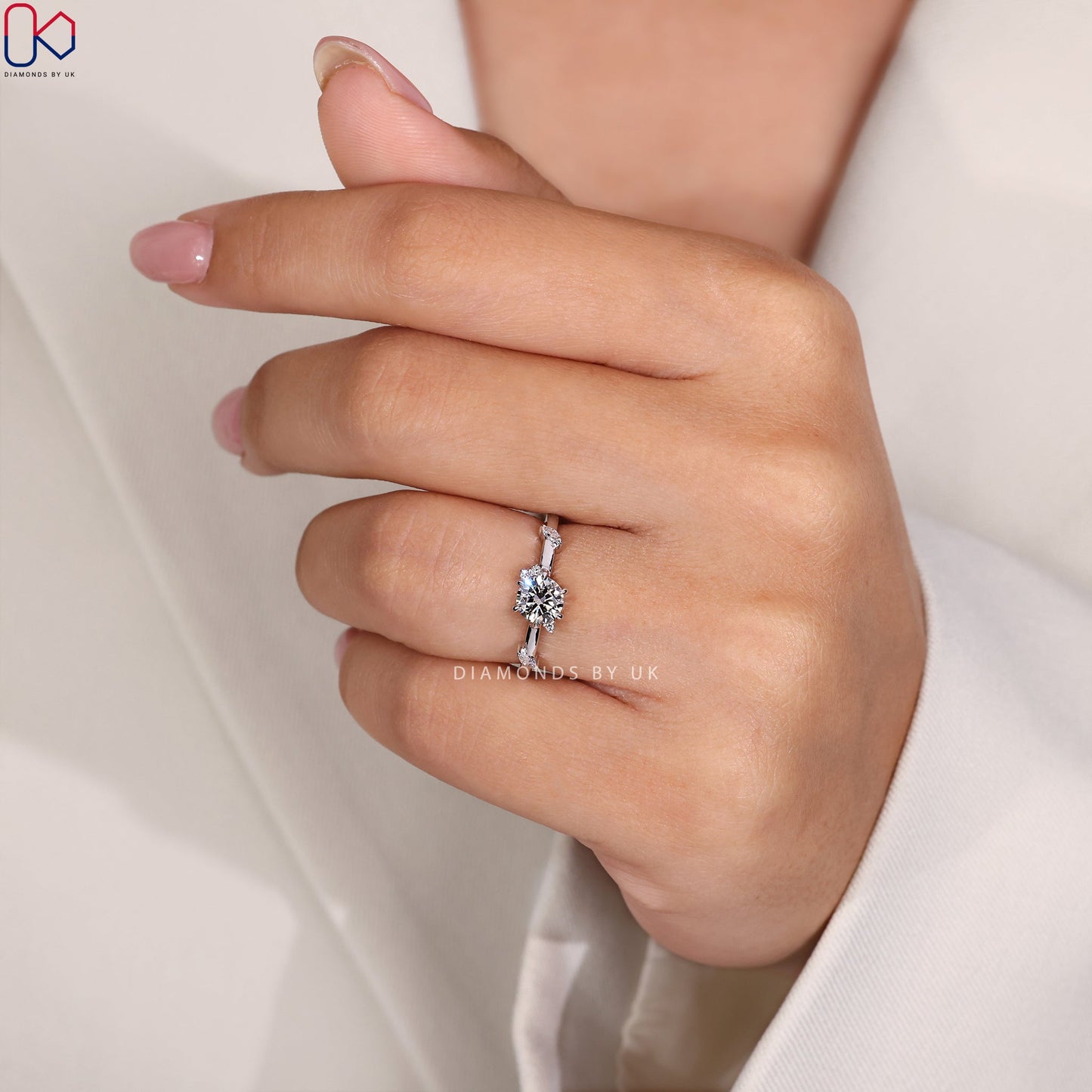 Diamond Cluster Engagement Ring - Marquise and Round