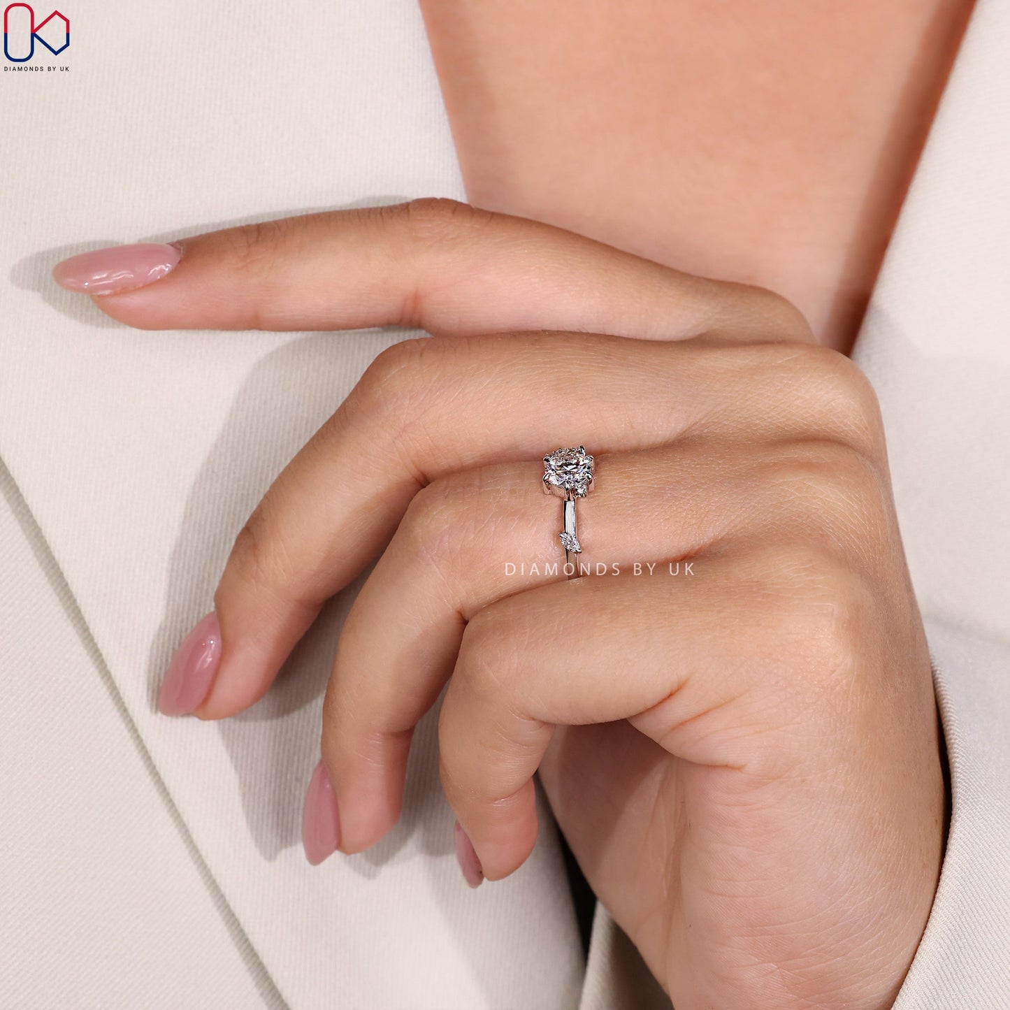Diamond Cluster Engagement Ring - Marquise and Round