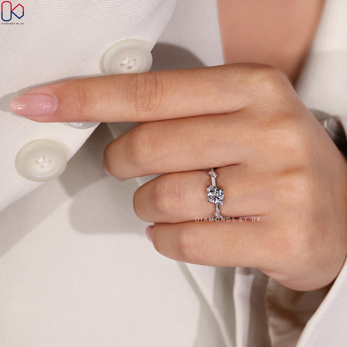 Diamond Cluster Engagement Ring - Marquise and Round