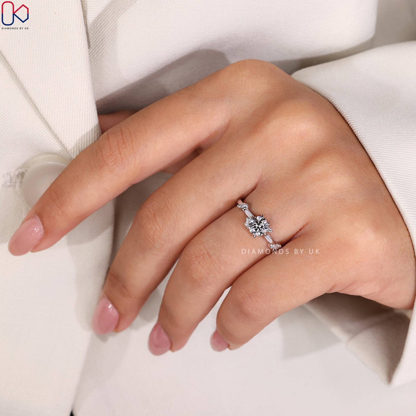 Diamond Cluster Engagement Ring - Marquise and Round