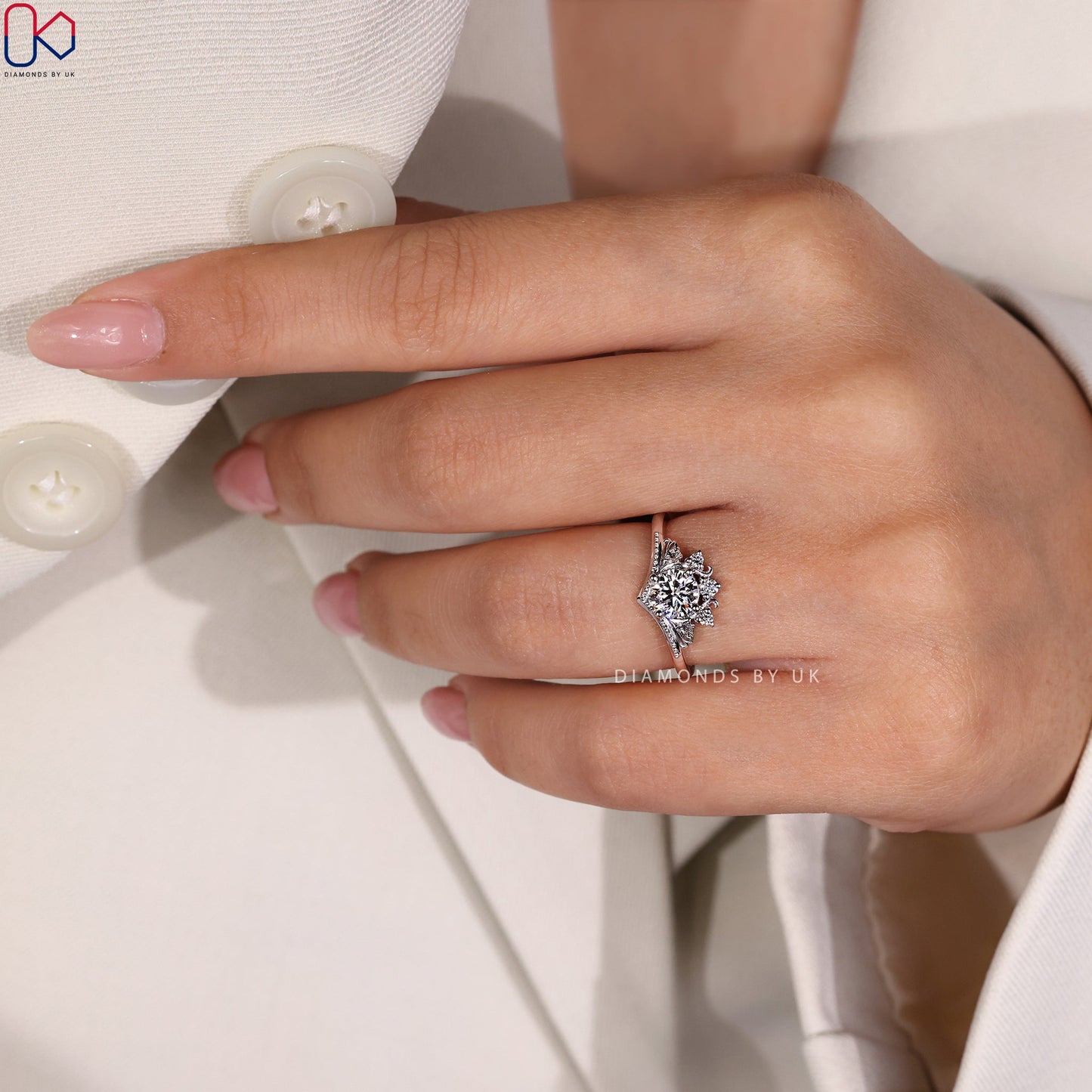 Art Deco Engagement Ring - Round Diamond