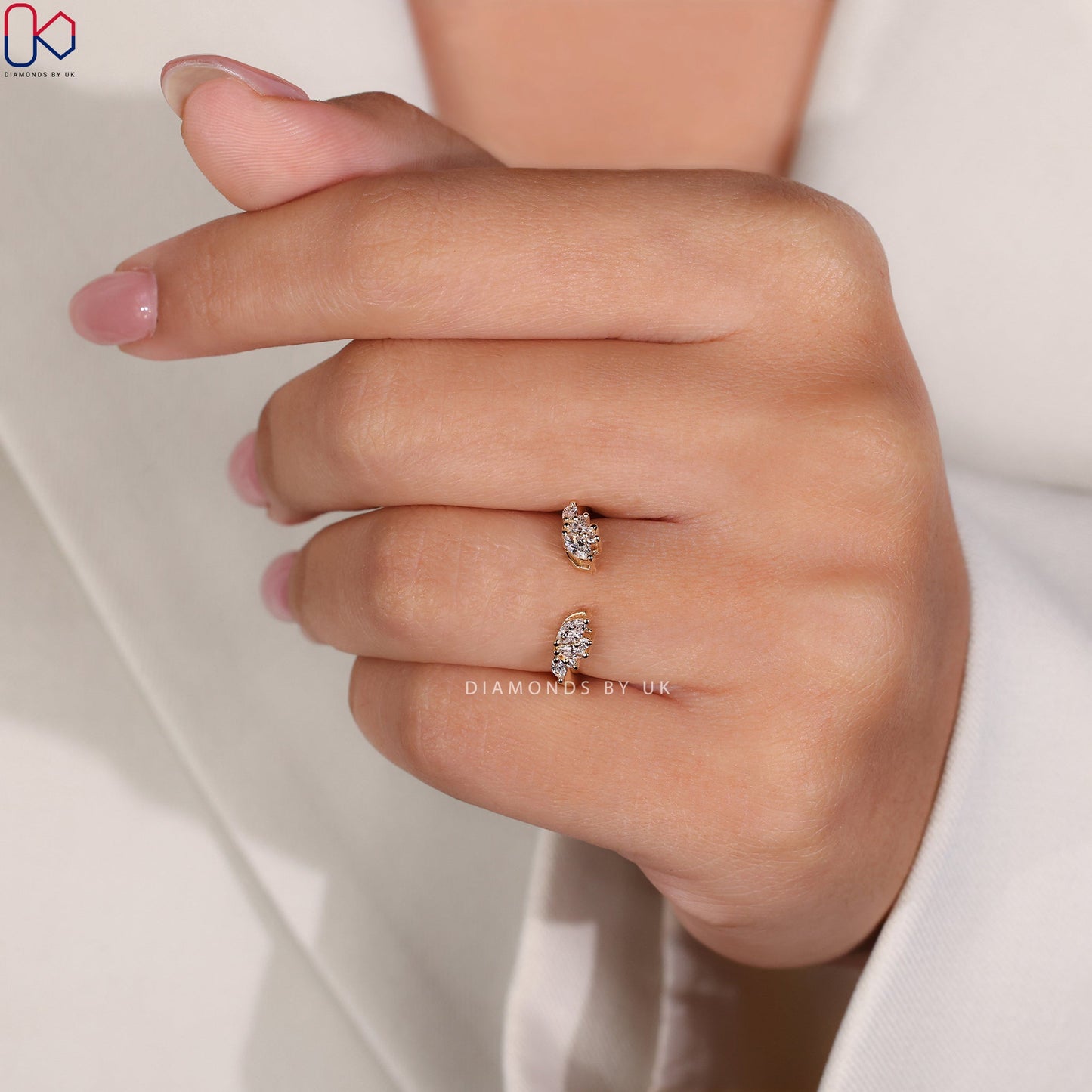 Open Gap Wedding Band - Round and Marquise Diamonds