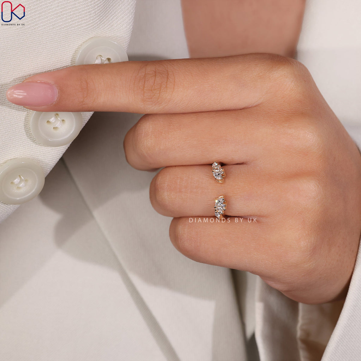 Open Gap Wedding Band - Round and Marquise Diamonds