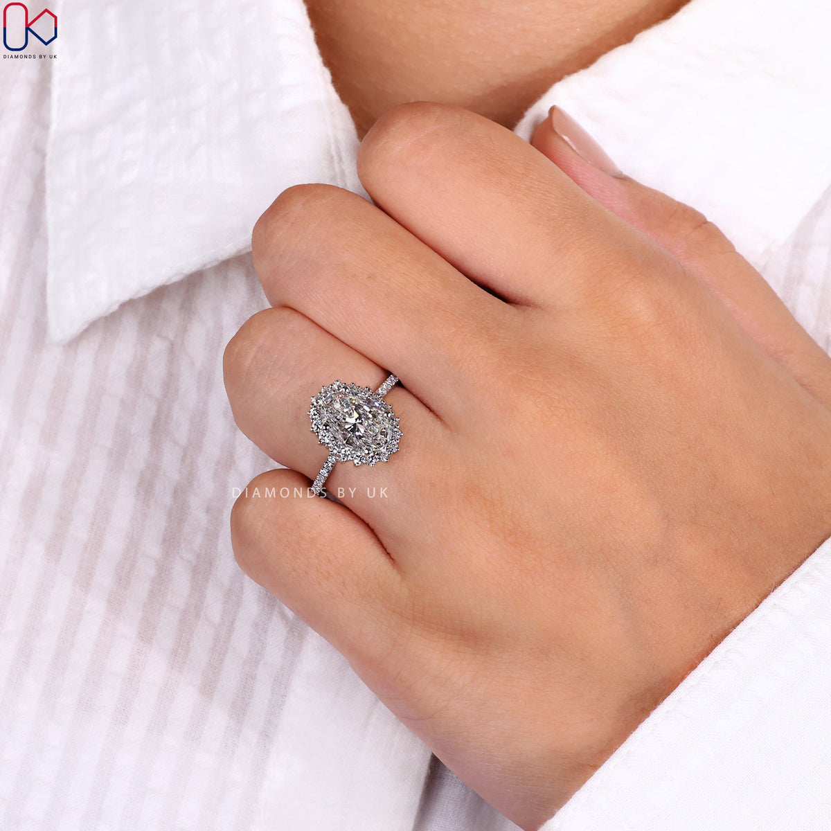 Oval Halo Engagement Ring - Pave Setting