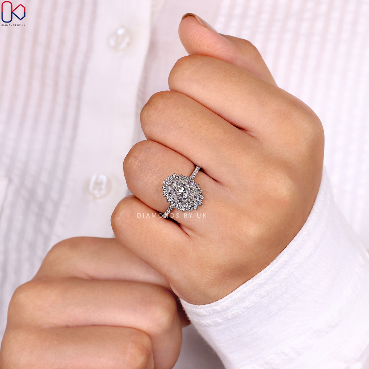 Oval Halo Engagement Ring - Pave Setting